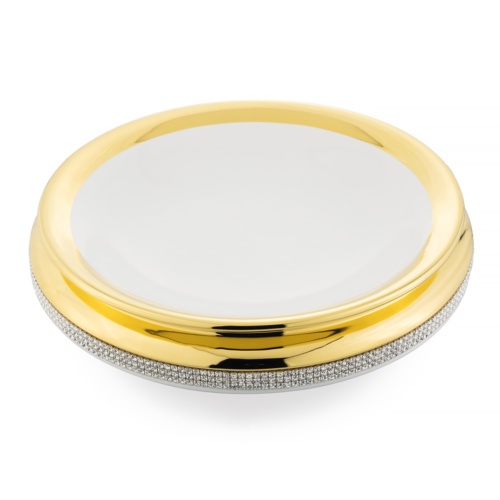 Подставка для аксессуаров D35хН9 см, керамика, цвет белый, декор золото, swarovski