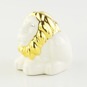 GIARDINO Figurine di cucciolo di leone H7, 5cm, ceramica, Colore Bianco, Decorazione oro, cristallo