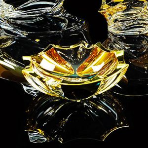 POCKER Posacenere D15cm, cristallo / decorazione oro 24K
